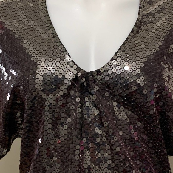 LaROK Black Sequined Short Sleeve V Neck Top XS - Picture 9 of 11